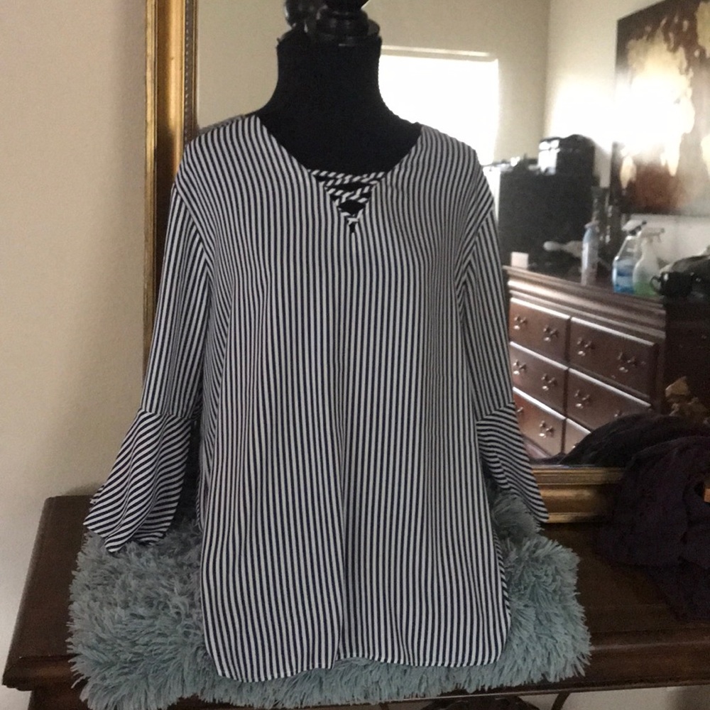 XXL Navy and white stripe blouse.